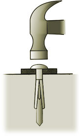 Using a hammer hit the nail into anchor until head is flush with top of anchor.