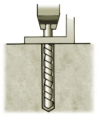 Drill hole 1/2 &rdquo; deeper than wedge anchor embedment using a carbide tipped bit. (Hole size is wedge anchor size).
