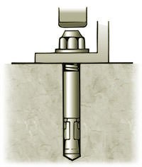 Hammer wedge anchor into hole deep enough so that threads are below surface of base material.